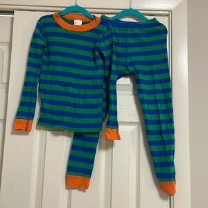 Hanna Andersson blue and green stripe pajamas size 6–7